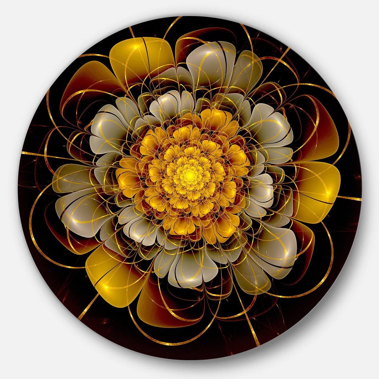 Designart - Dark Gold Fractal Flower' Disc Large Contemporary Circle Metal Wall Arts